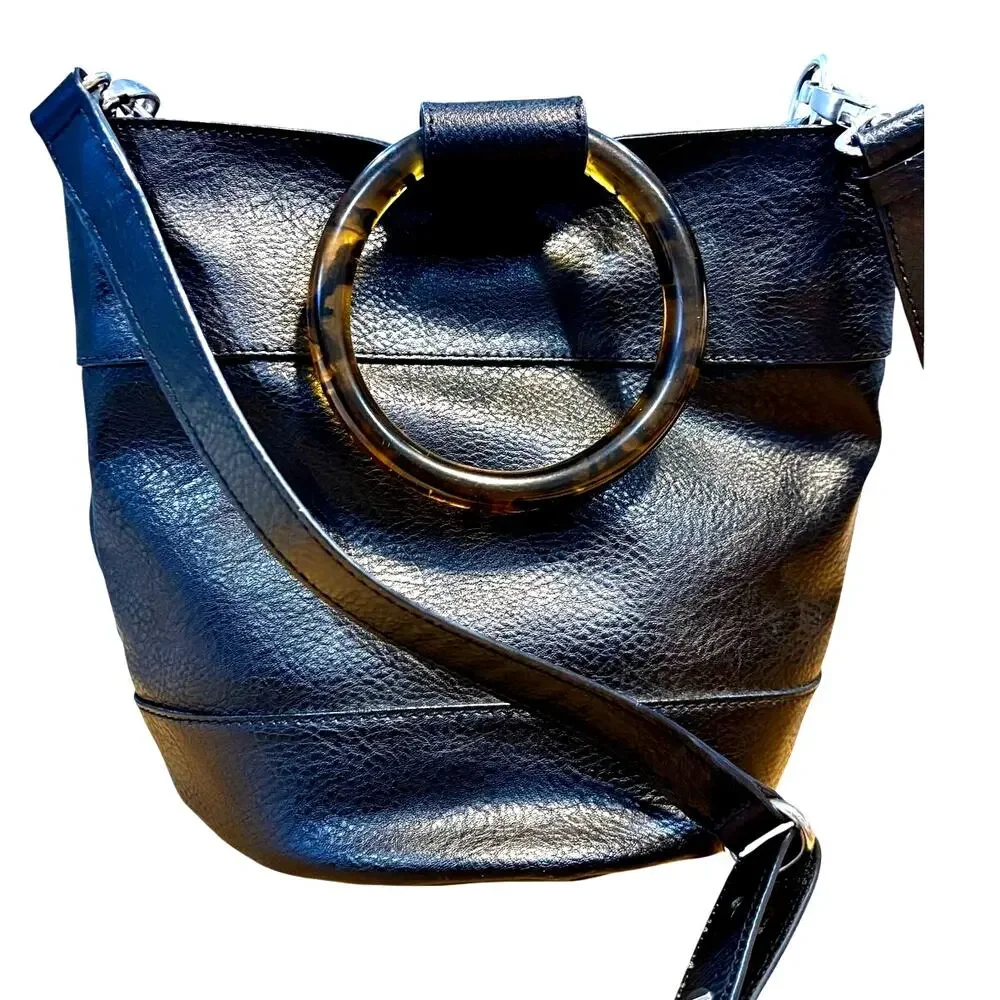 Y2K Abercrombie & Fitch Black Faux Leather Bucket Bag Crossbody Academia